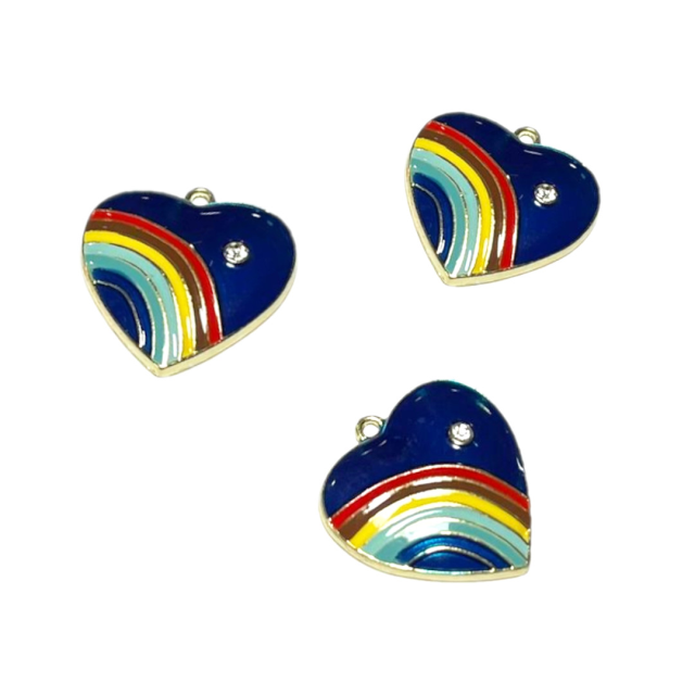 DIJE ESMALTADO CORAZON - ARCOIRIS 24MM - AZUL