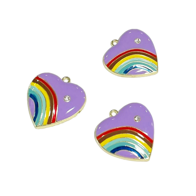 DIJE ESMALTADO CORAZON - ARCOIRIS 24MM - LILA