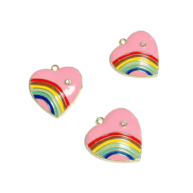 DIJE ESMALTADO CORAZON - ARCOIRIS 24MM - ROSADO