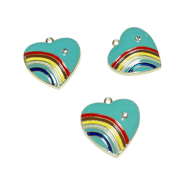 DIJE ESMALTADO CORAZON - ARCOIRIS 24MM - TURQUESA