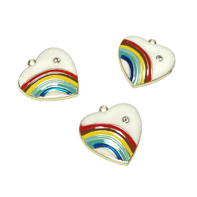 DIJE ESMALTADO CORAZON - ARCOIRIS 24MM - BLANCO