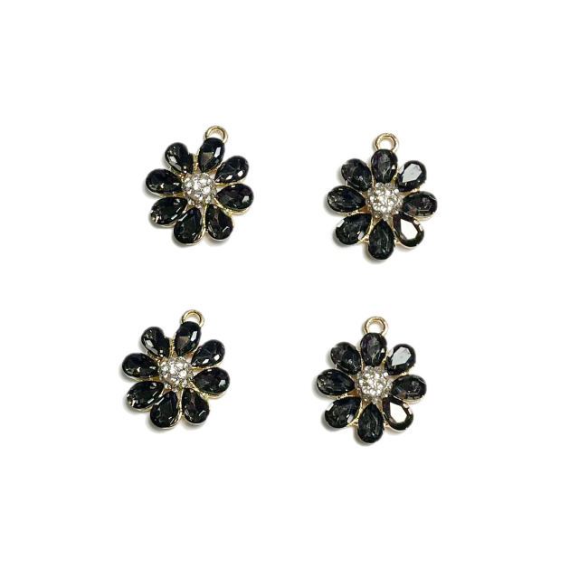 DIJE STRASS FLOR 17MM - NEGRO