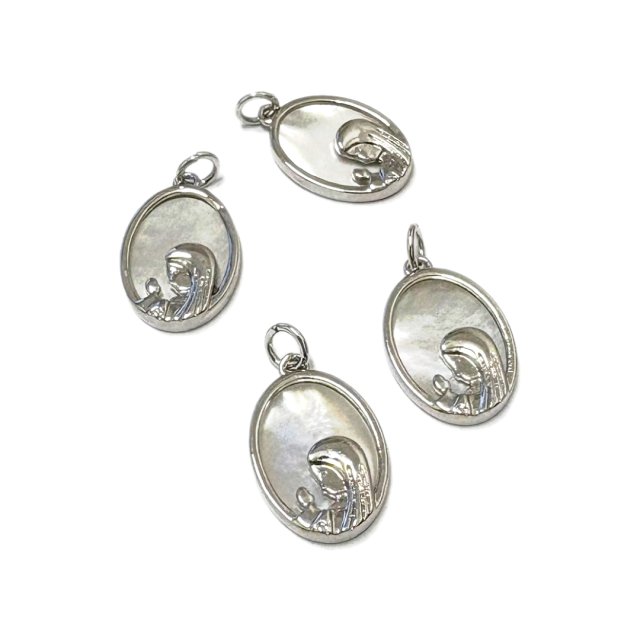 DIJE MEDALLA VIRGEN NIÑA 16X12MM NACAR - BAÑO DE RODIO