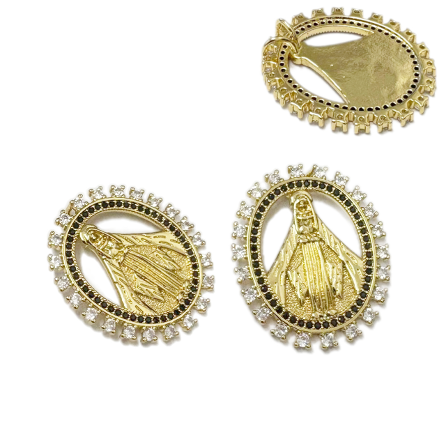 DIJE MEDALLA VIRGEN MARIA 30X26MM -  BAÑO DE ORO