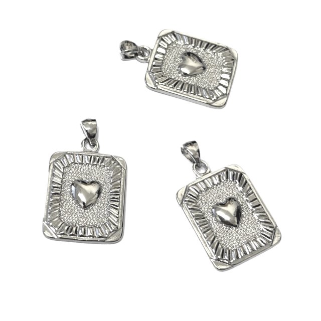 DIJE CORAZON MEDALLA 20X17MM - BAÑO DE RODIO