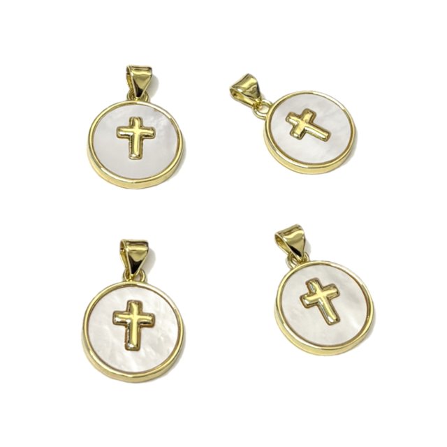 CRUZ MEDALLA 15MM NACAR - BAÑO DE ORO