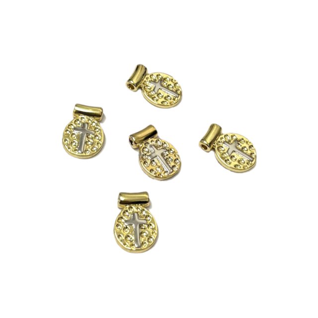 CRUZ MEDALLA 14X10MM - BAÑO DE ORO Y RODIO