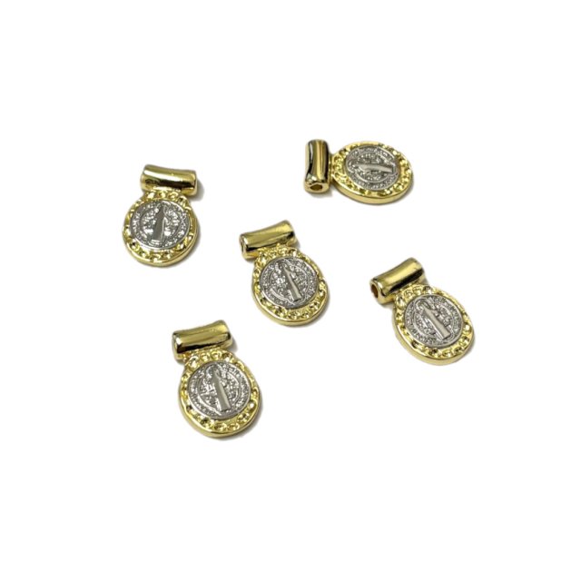 MEDALLA SAN BENITO 14X9.5MM - BAÑO DE ORO Y RODIO