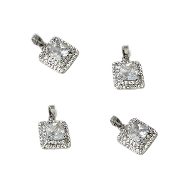 DIJE MEDALLA CUADRADA 13MM - BAÑO DE RODIO