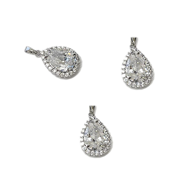 DIJE MEDALLA LAGRIMA 18X14MM - BAÑO DE RODIO