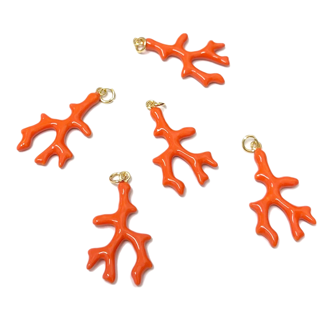 DIJE CORAL - RAMA 27X17MM - BAÑO DE ORO (NARANJA) (MAR)