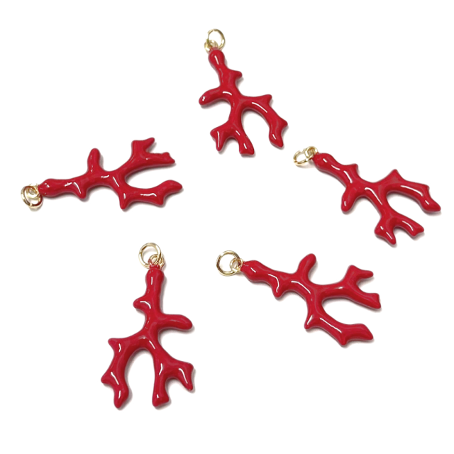 DIJE CORAL - RAMA 27X17MM - BAÑO DE ORO (ROJO)