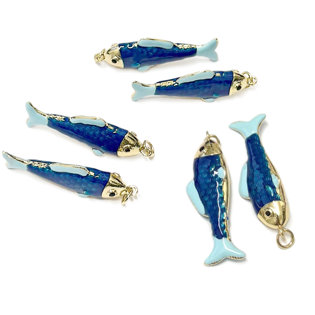 DIJE PEZ 34X12MM - BAÑO DE ORO (TURQUESA)