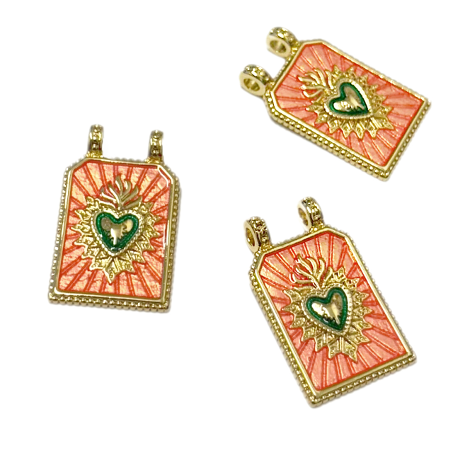 DIJE CORAZON MEDALLA 24X18MM - BAÑO DE ORO (ROSA)