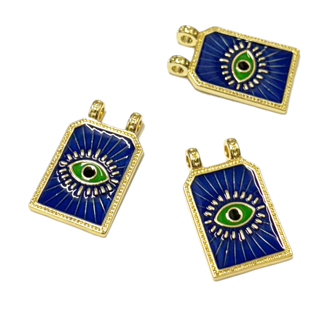 DIJE OJO MEDALLA 24X18MM - BAÑO DE ORO (AZUL)