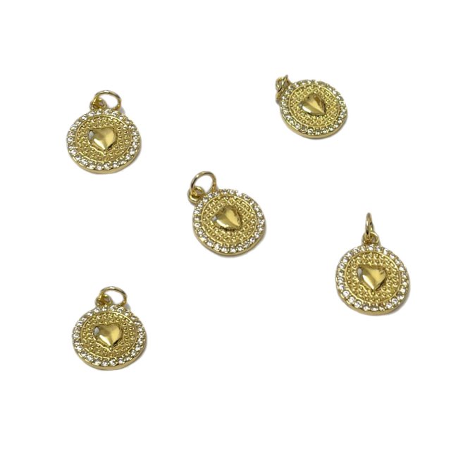 DIJE CORAZON MEDALLA 12MM - BAÑO DE ORO