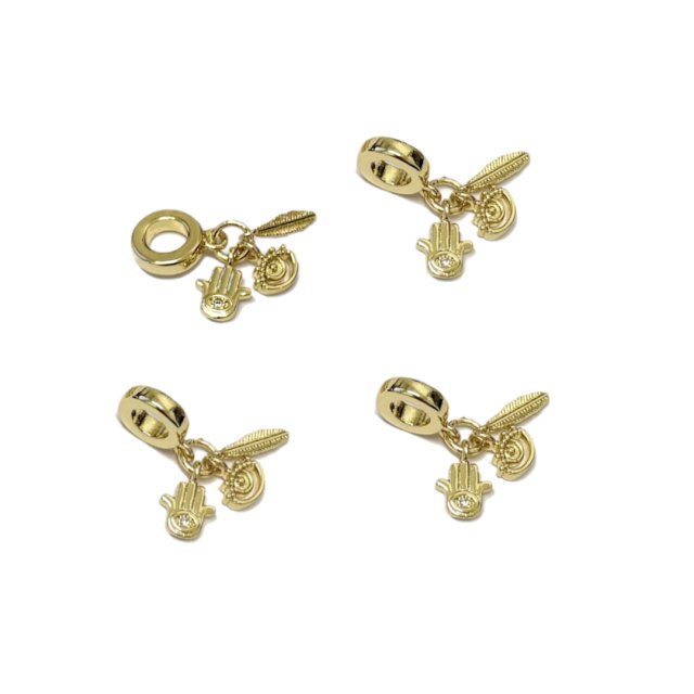 DIJE MIX MANO - PLUMA - OJO - BAÑO DE ORO