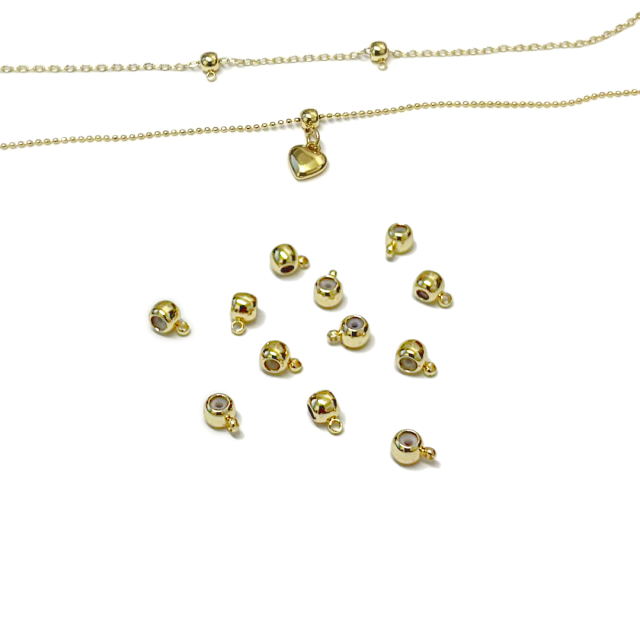 PORTA DIJE CON GOMA 4MM - BAÑO DE ORO (SEPARADOR C/ARITO  + GOMA)