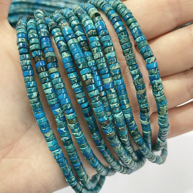 PIEDRAS DISCOS 4X2MM - JASPE TURQUESA (COLOR REALZADO CON TINTA)