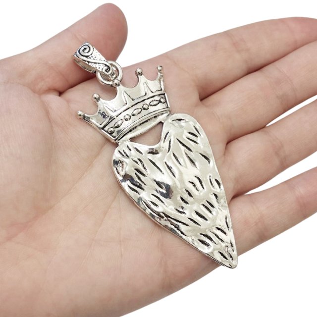 DIJE CORAZON Y CORONA XL 71X33MM - NIQUEL