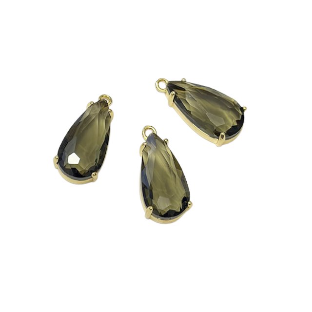 DIJE LAGRIMA CRISTAL 21X11MM - GRIS HUMO / VERDE