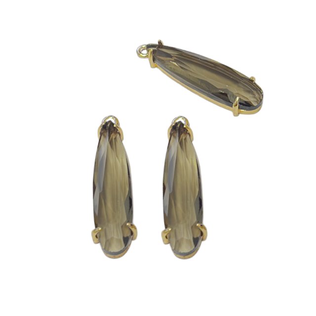 DIJE LAGRIMA CRISTAL 30X8MM - GRIS HUMO / VERDE
