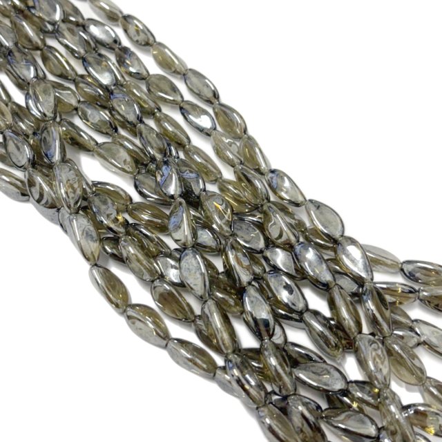 CRISTAL CHECO GRIS VERDOSO - PLATEADO 14X8MM (X TIRA)