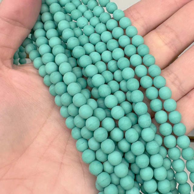 CRISTAL CHECO BOLITA 6MM VERDE AGUA MATE (X TIRA)