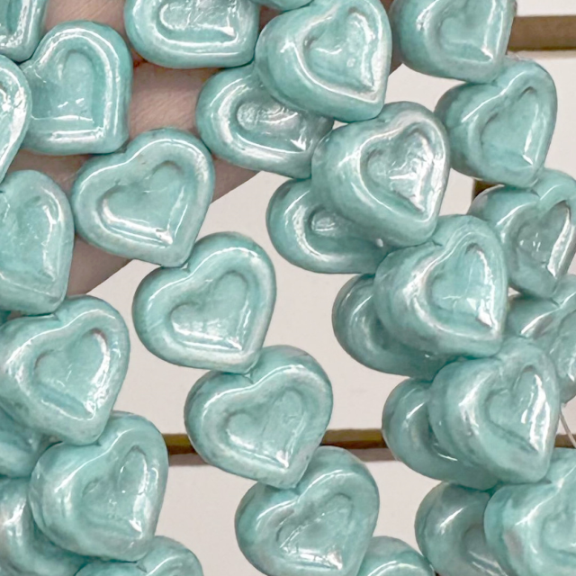 CRISTAL CHECO VERDE AGUA CORAZON 12X14MM (X TIRA)