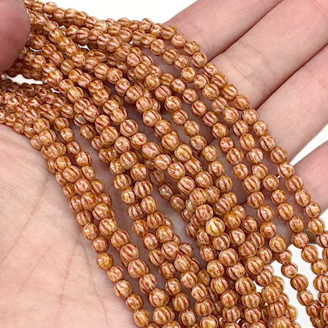 CRISTAL CHECO COBRE BOLITA RAYADA 4MM (X TIRA)