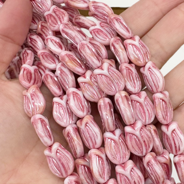 CRISTAL CHECO ROSADO FLOR TULIPAN 16X12MM (X TIRA)