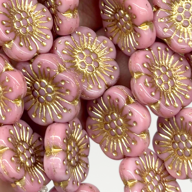 CRISTAL CHECO ROSADO FLOR 17MM (X TIRA)