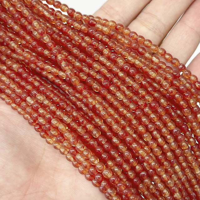 CRISTAL CHECO BOLITA 4MM - ROJO CAREY (X TIRA)
