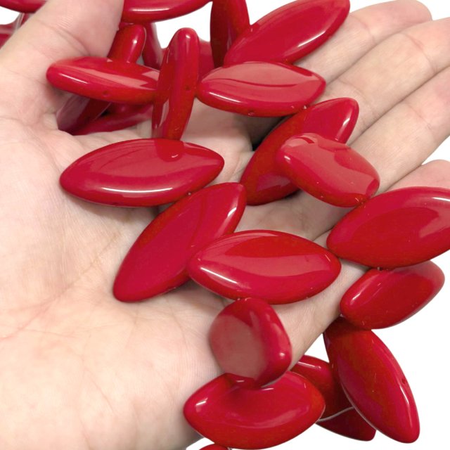 CRISTAL CHECO ROJO OVAL 18X38MM (X TIRA) - DOBLE AGUJERO