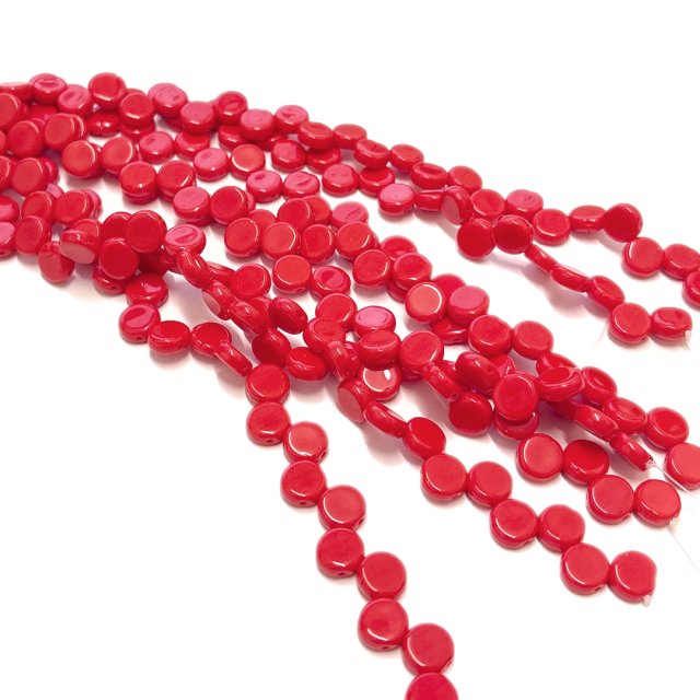 CRISTAL CHECO ROJO COLORADO CIRCULO 8.5MM (X TIRA) - DOBLE AGUJERO