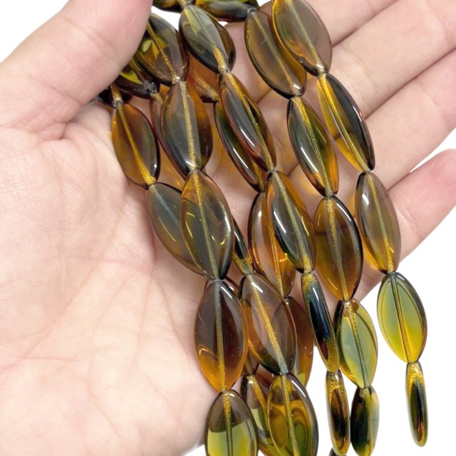 CRISTAL CHECO AMARILLO - VERDE OVAL  23X12MM (X TIRA)