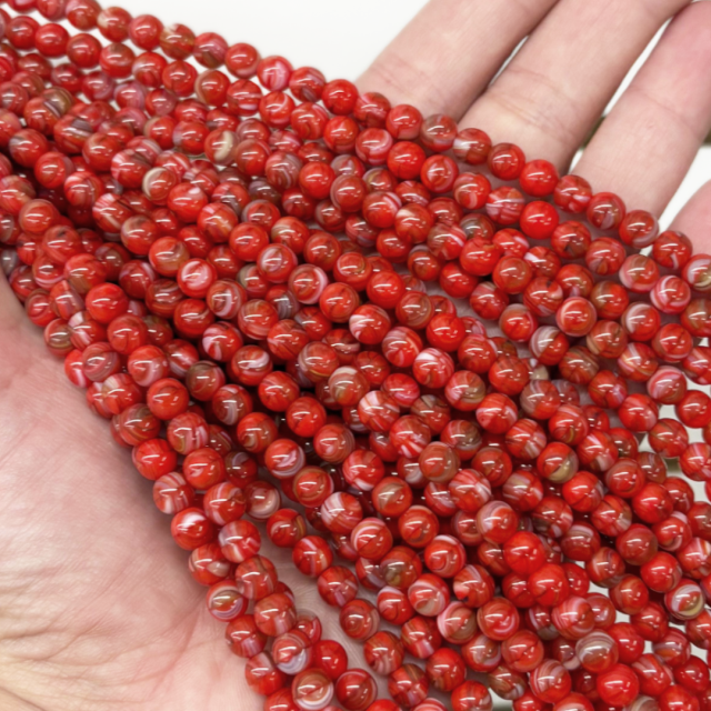 CRISTAL CHECO BOLITA 6MM ROJO JASPEADO (X TIRA)