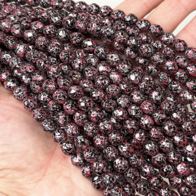 CRISTAL CHECO FACETADO 8MM JASPEADO ROSADO  (X TIRA)