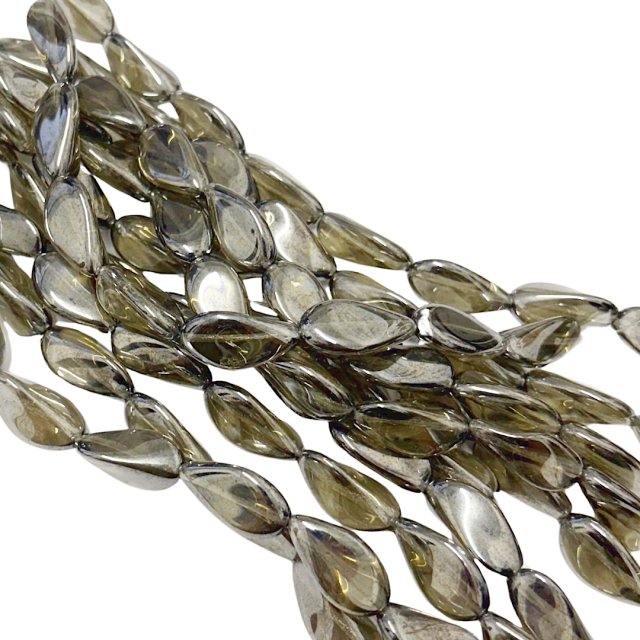 CRISTAL CHECO GRIS VERDOSO - PLATEADO 24X12MM (X TIRA)