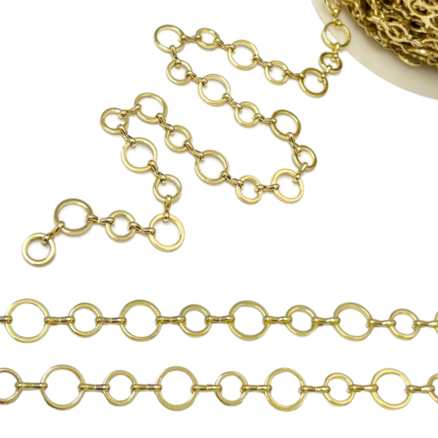 CADENA CIRCULOS (1X10MM - 1X8MM) - ACERO BAÑO DE ORO