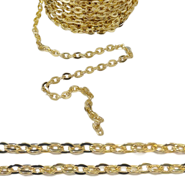 CADENA DERECHA CHATA (1X7X5MM) - ACERO BAÑO DE ORO