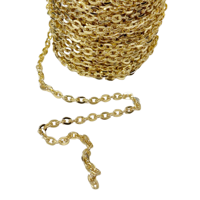 CADENA DERECHA CHATA (1X7X5MM) - ACERO BAÑO DE ORO