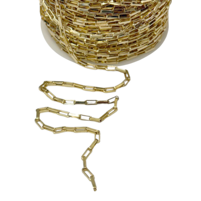 CADENA D RECTANGULAR (1.2X8X3MM) - ACERO BAÑO DE ORO