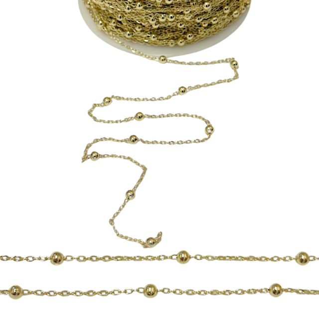 CADENA DERECHA CON BOLITAS (0.3X2X1.5MM) - ACERO BAÑO DE ORO