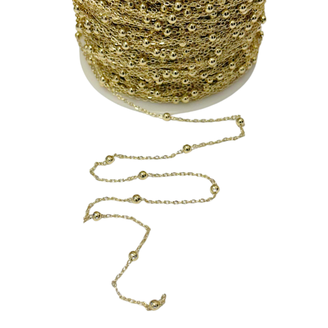 CADENA DERECHA CON BOLITAS (0.3X2X1.5MM) - ACERO BAÑO DE ORO
