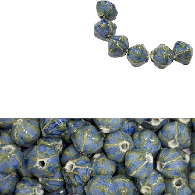 CERAMICA CALABAZA ROMBO 11X13MM - AZUL Y VERDE
