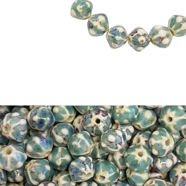 CERAMICA CALABAZA ROMBO 11X13MM - VERDE AGUA Y BLANCO