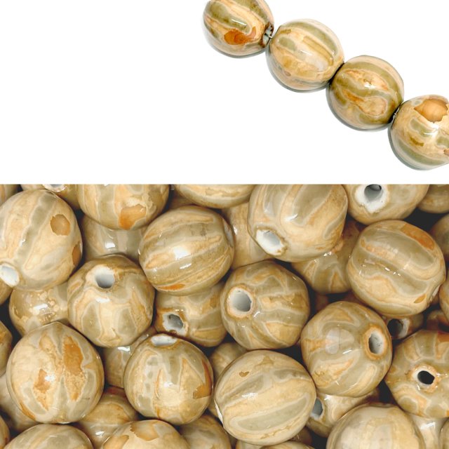 CERAMICA BOLITA IRREGULAR 16MM - BEIGE Y VERDE