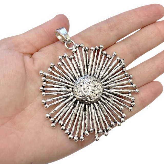 DIJE MEDALLA CIRCULO FLOR XL 67MM - NIQUEL