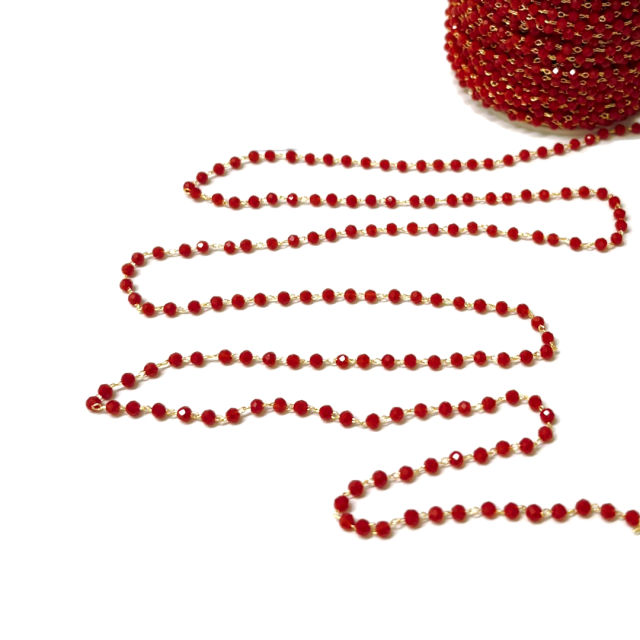 CADENA CRISTALES F1501 (4X3MM) ROJO - BAÑO DE ORO